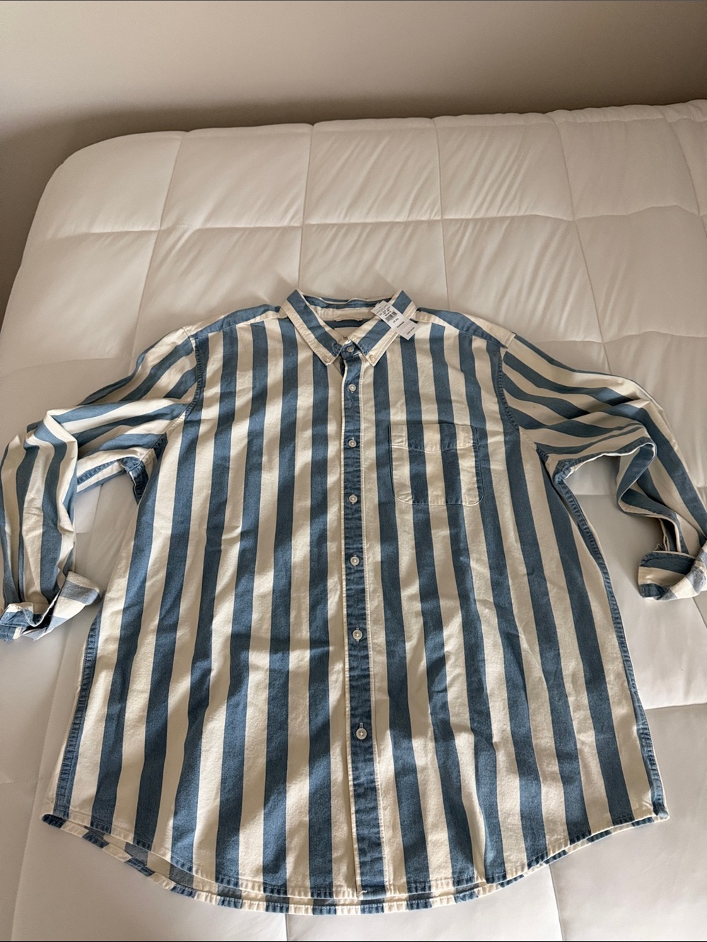 American Eagle Outfitters Blue and White Vertical Stripe Button-Down Shirt